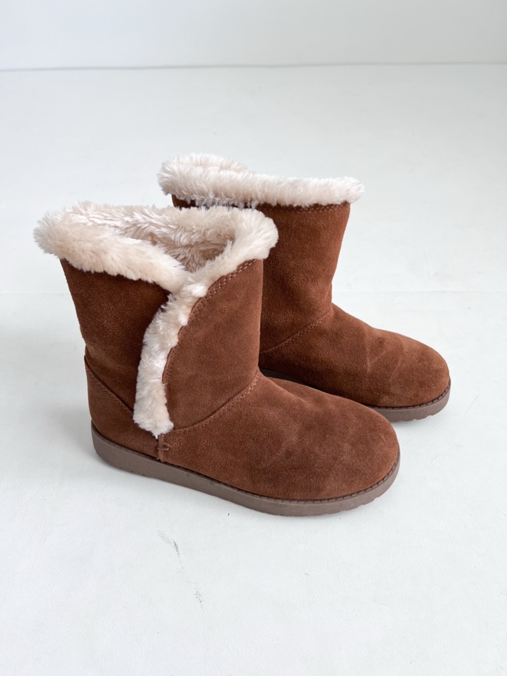 Suede Faux Fur Lined Shearling Boots - Chestnut Brown